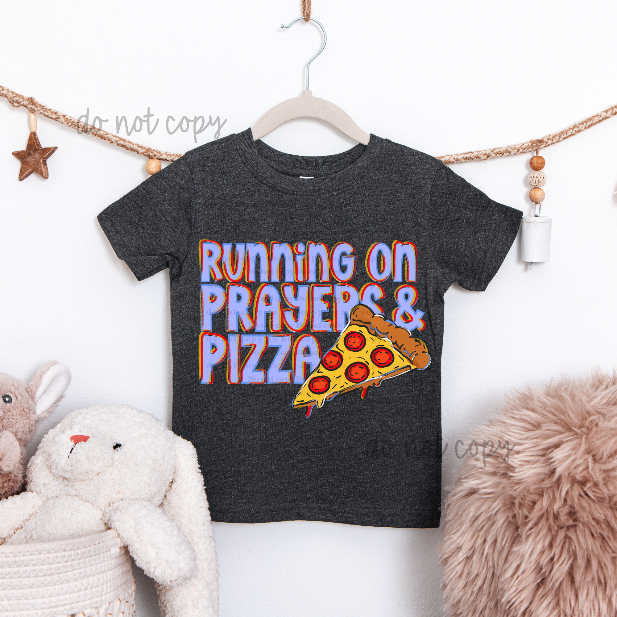 Prayers and Pizza - blue