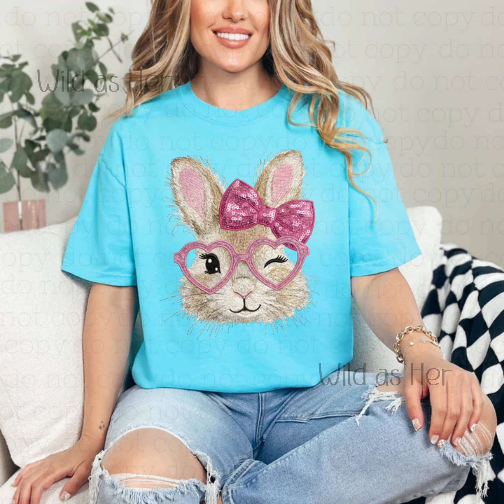 Winking Bunny with pink bow