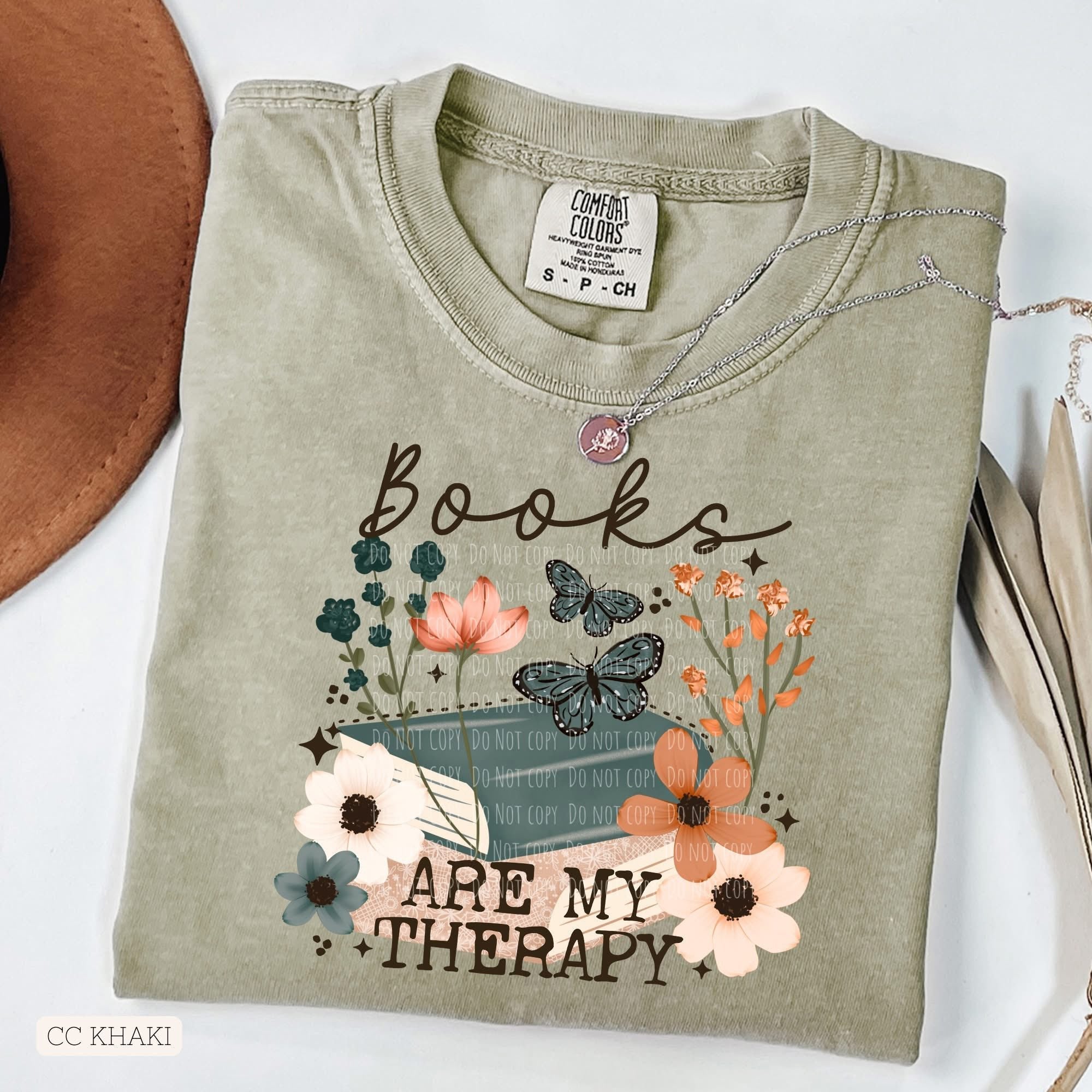 Books are my therapy floral with butterflies