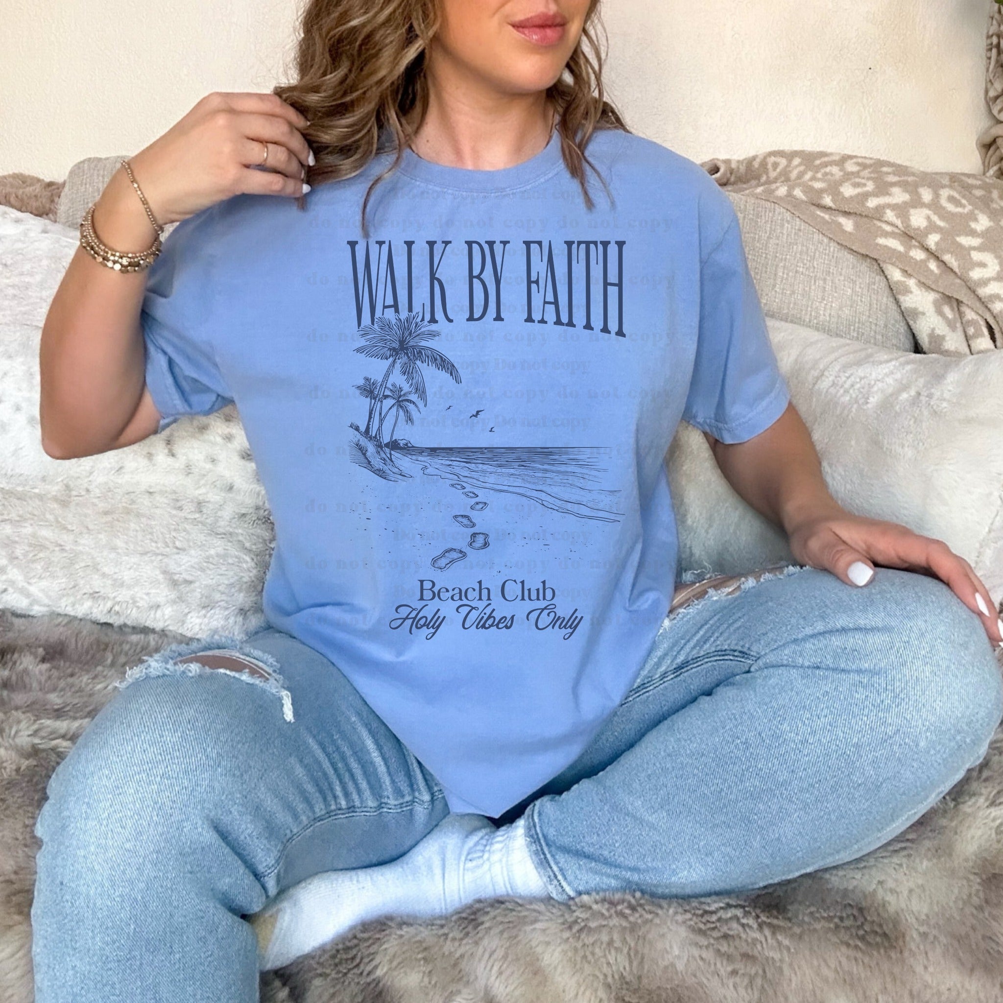Walk By Faith Beach Club - Blue Font