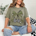 Checkered Cherries Green Bow
