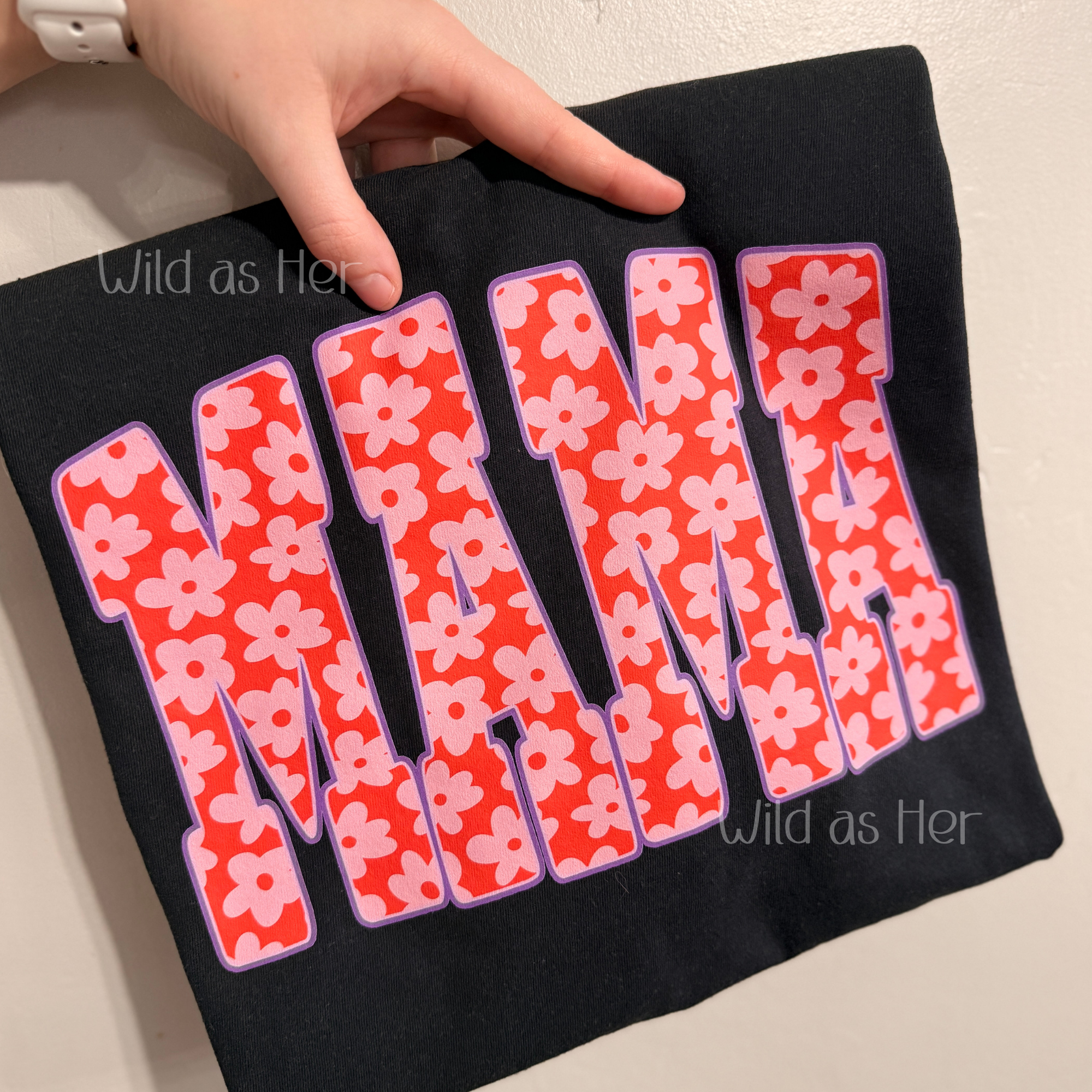 MAMA Pink floral with purple outline